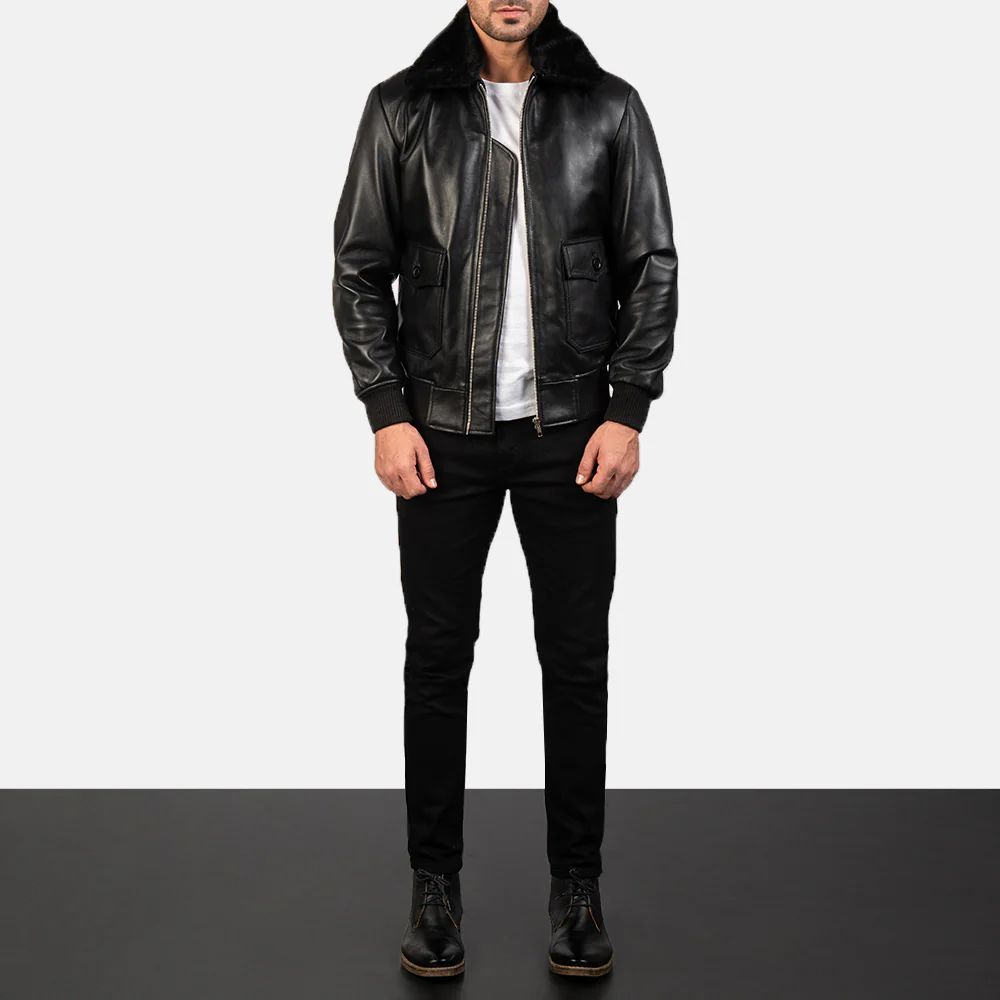 Airin G-1 Black Leather Bomber Jacket - Image 3