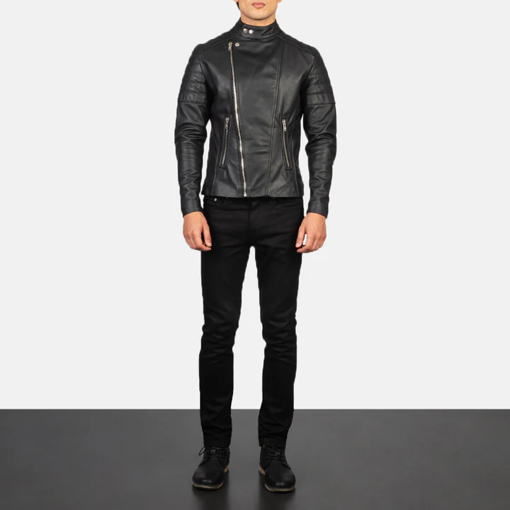 Faisor Black Leather Biker Jacket - Image 5