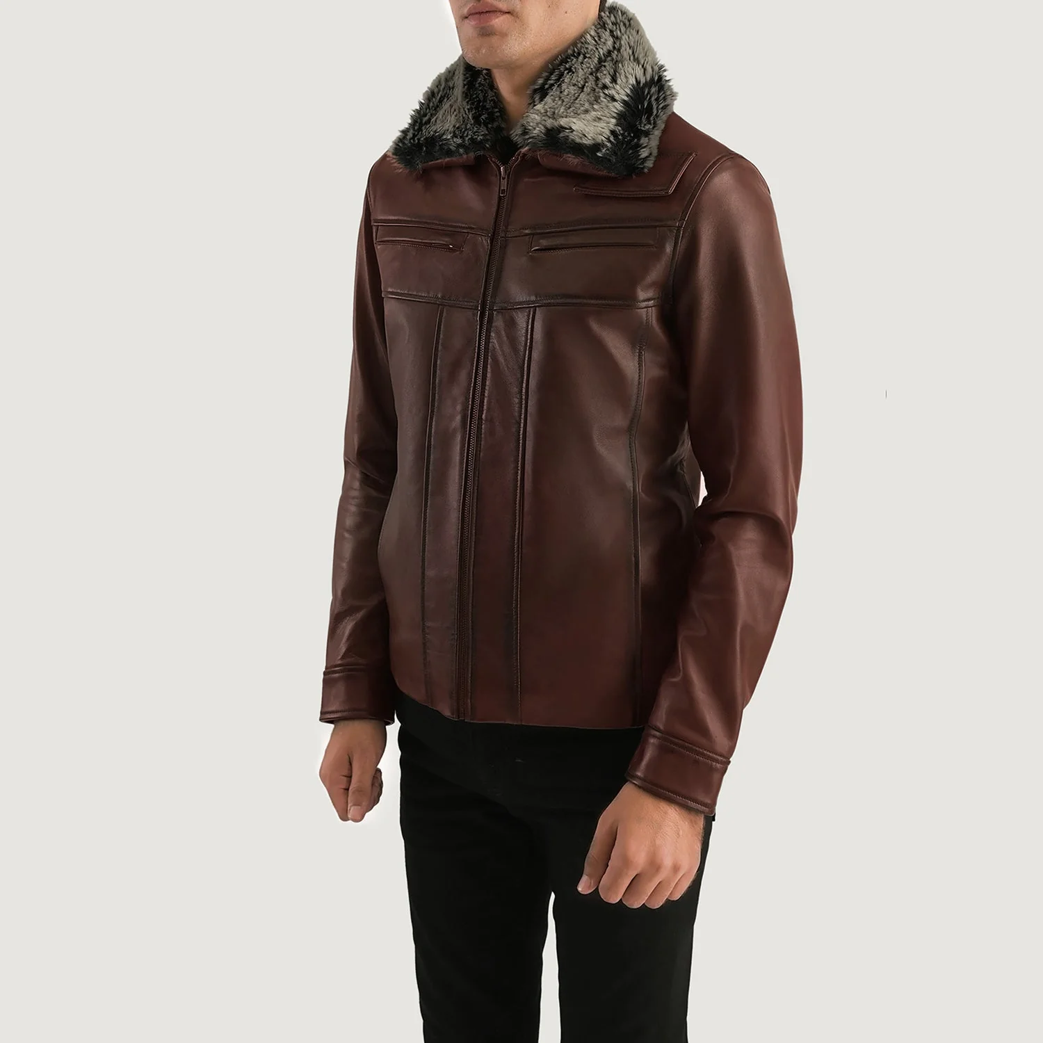 Evan Hart Fur Brown Leather Jacket - Image 2