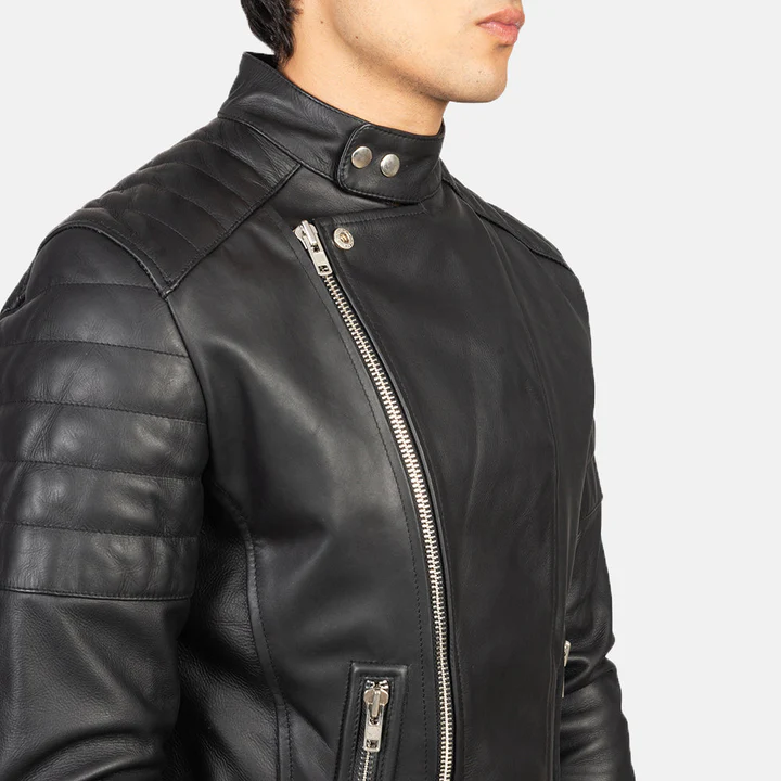 Faisor Black Leather Biker Jacket - Image 2