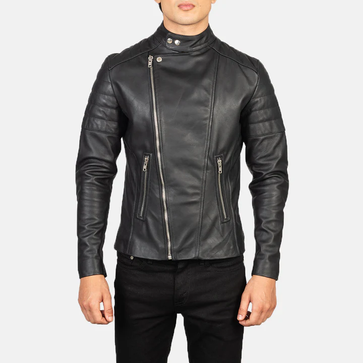 Faisor Black Leather Biker Jacket - Image 4