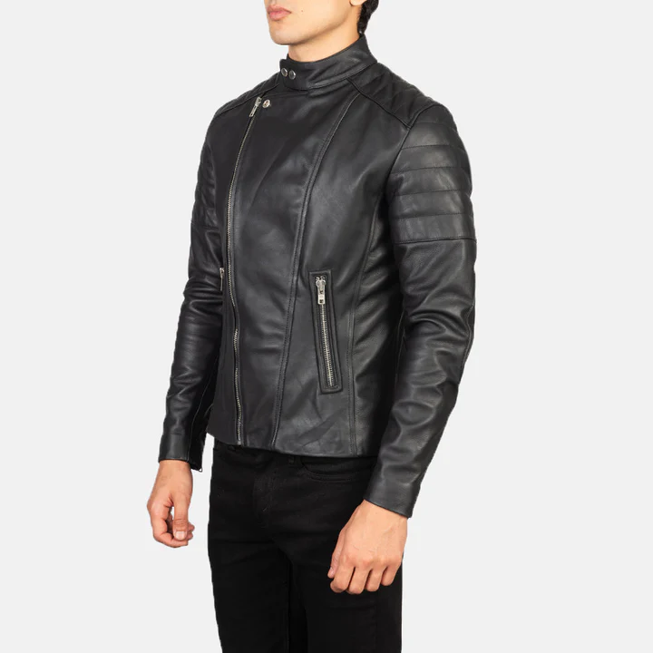 Faisor Black Leather Biker Jacket - Image 6