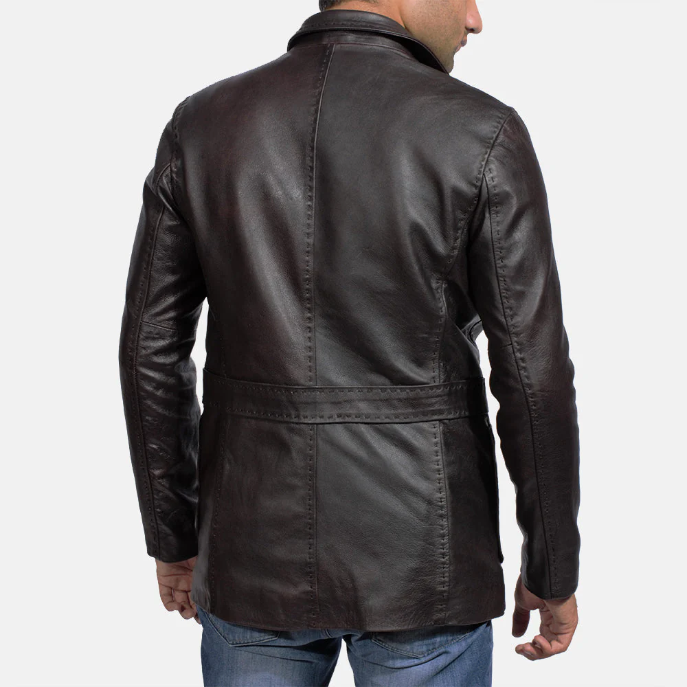 Wine Black Leather Blazer - Image 3