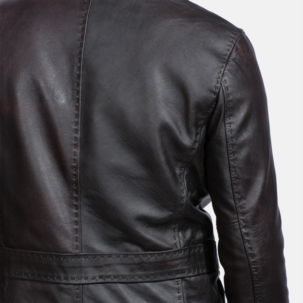 Wine Black Leather Blazer - Image 5