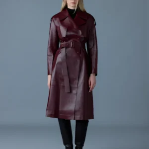 Double-Breasted Leather Trench Coat For Men / Women