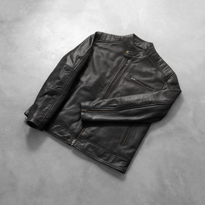 Dean Black Leather Biker Jacket - Image 7