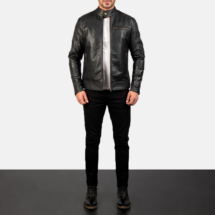 Dean Black Leather Biker Jacket - Image 3
