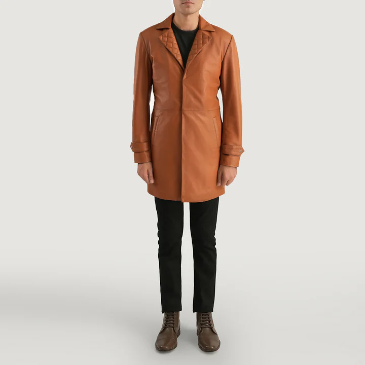 Infinity Tan Brown Leather Coat - Image 6