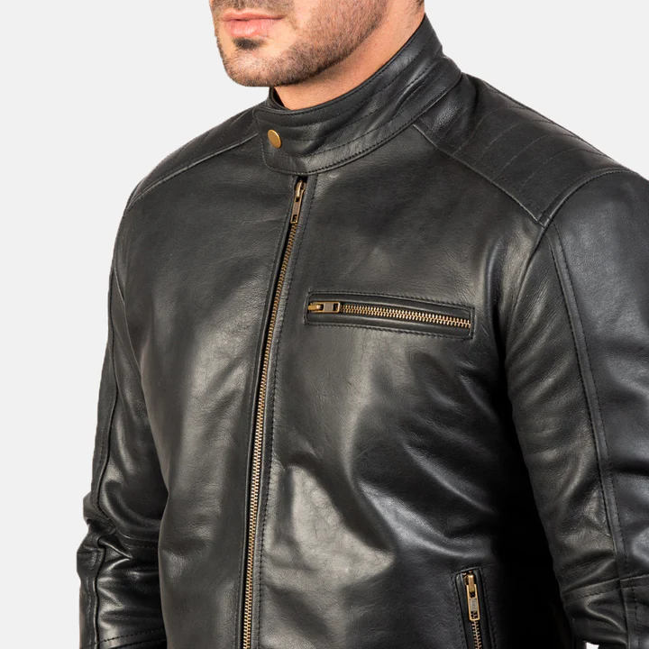 Dean Black Leather Biker Jacket - Image 6