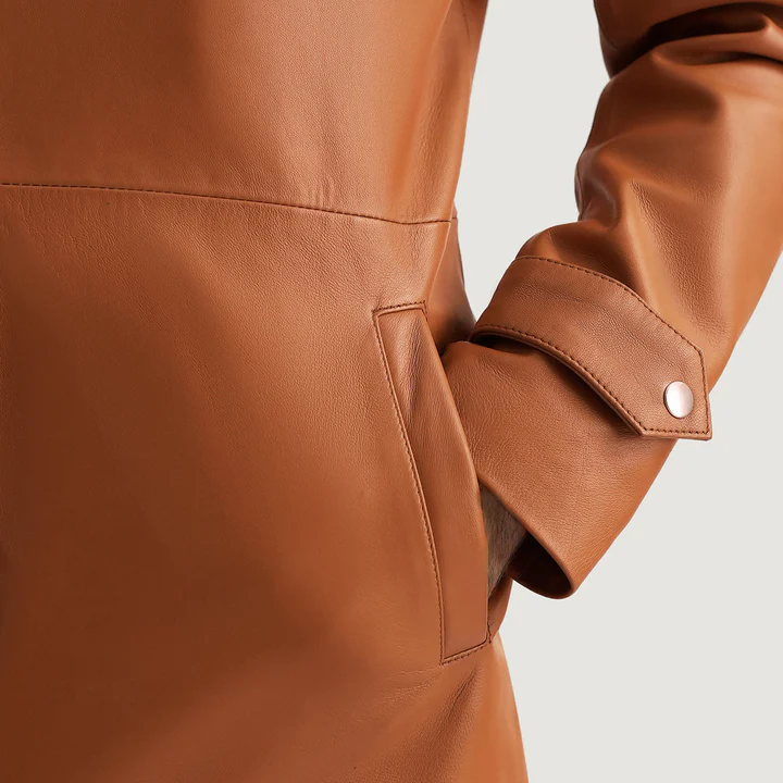 Infinity Tan Brown Leather Coat - Image 4