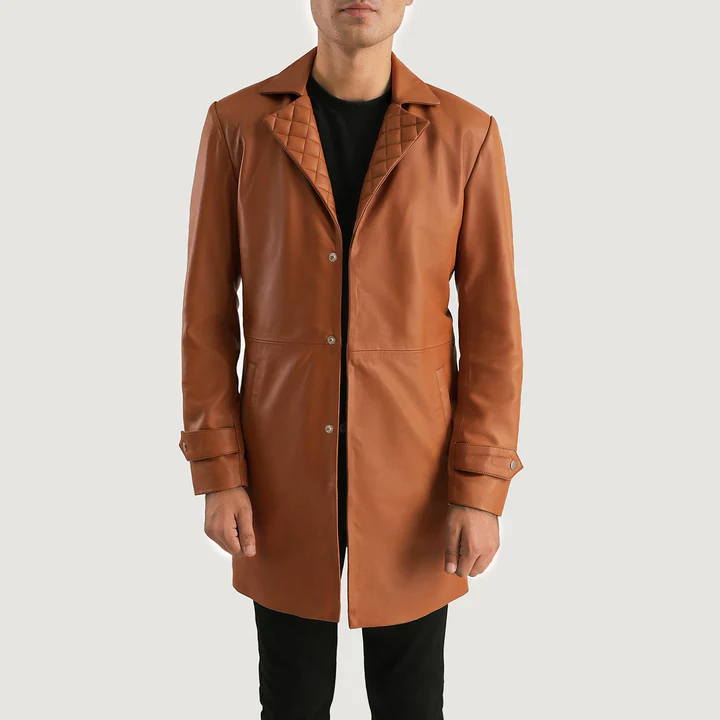 Infinity Tan Brown Leather Coat - Image 3