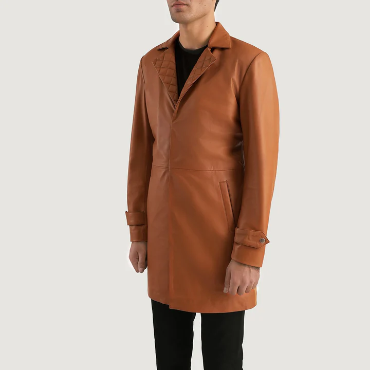 Infinity Tan Brown Leather Coat - Image 2