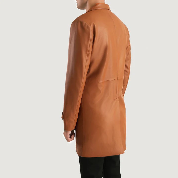 Infinity Tan Brown Leather Coat - Image 5