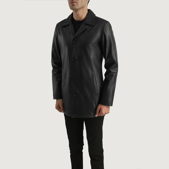 Urban Slate Black Leather Coat - Image 6