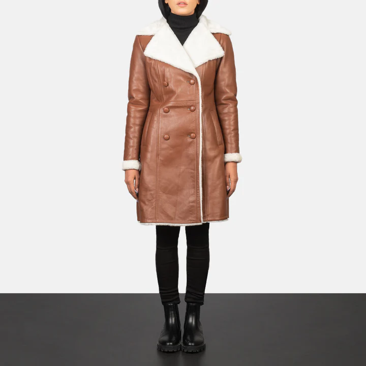 Amie Brown Double Breasted Shearling Coat