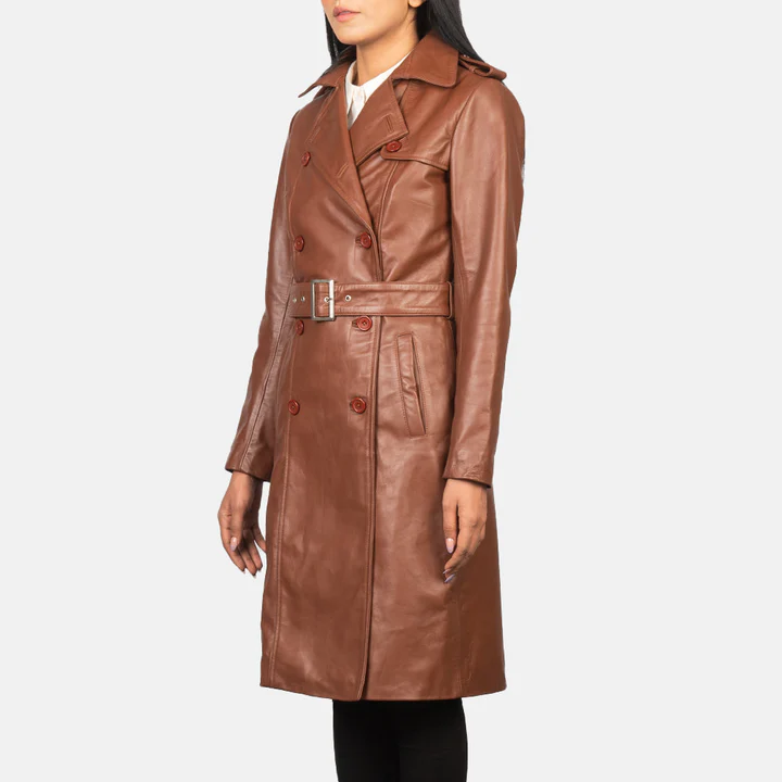Alice Brown Double Breasted Leather Coat - Image 4