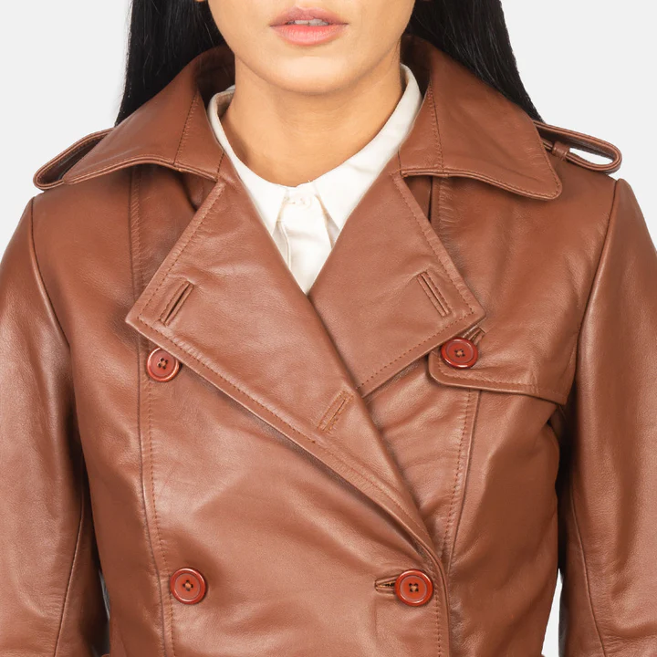 Alice Brown Double Breasted Leather Coat - Image 5