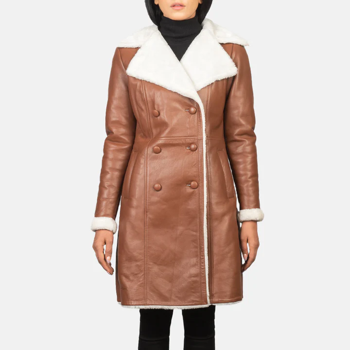 Amie Brown Double Breasted Shearling Coat - Image 4