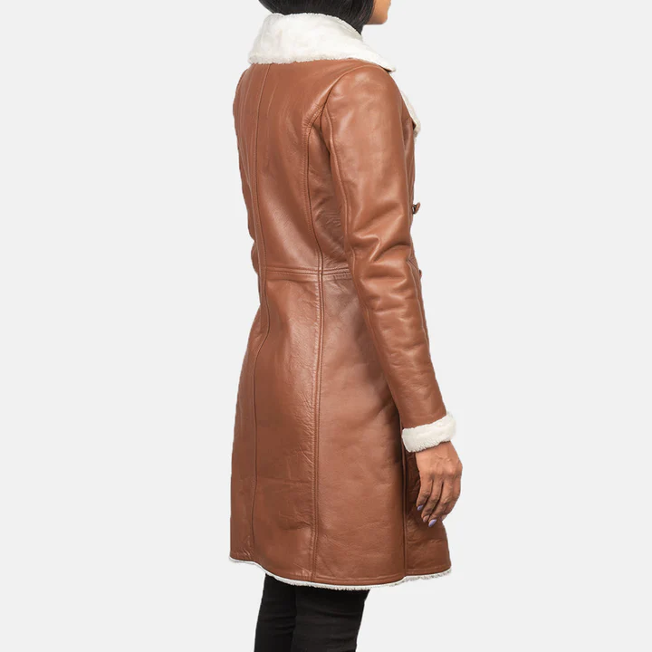 Amie Brown Double Breasted Shearling Coat - Image 3
