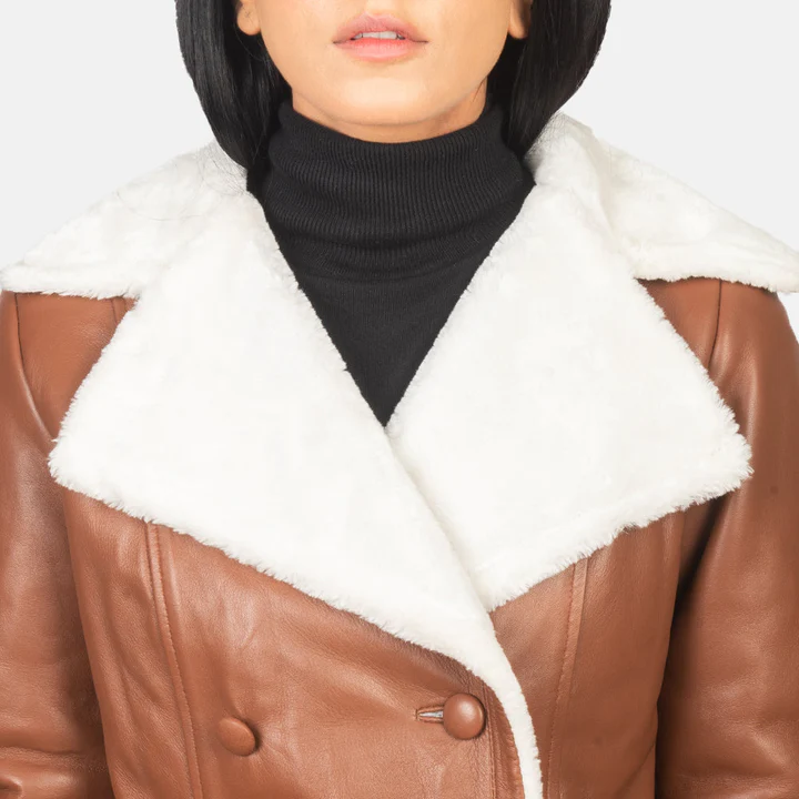 Amie Brown Double Breasted Shearling Coat - Image 2