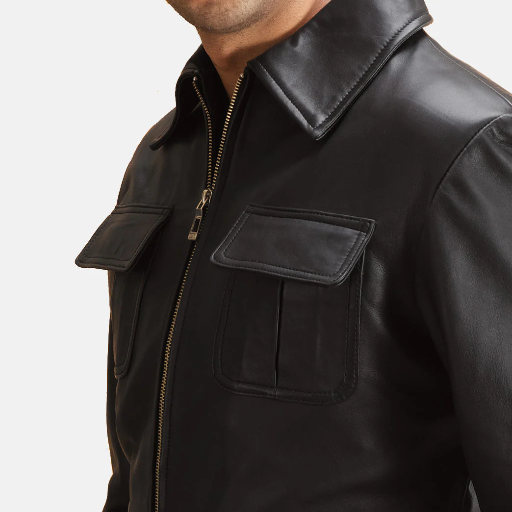 Raven Black Leather Jacket - Image 4