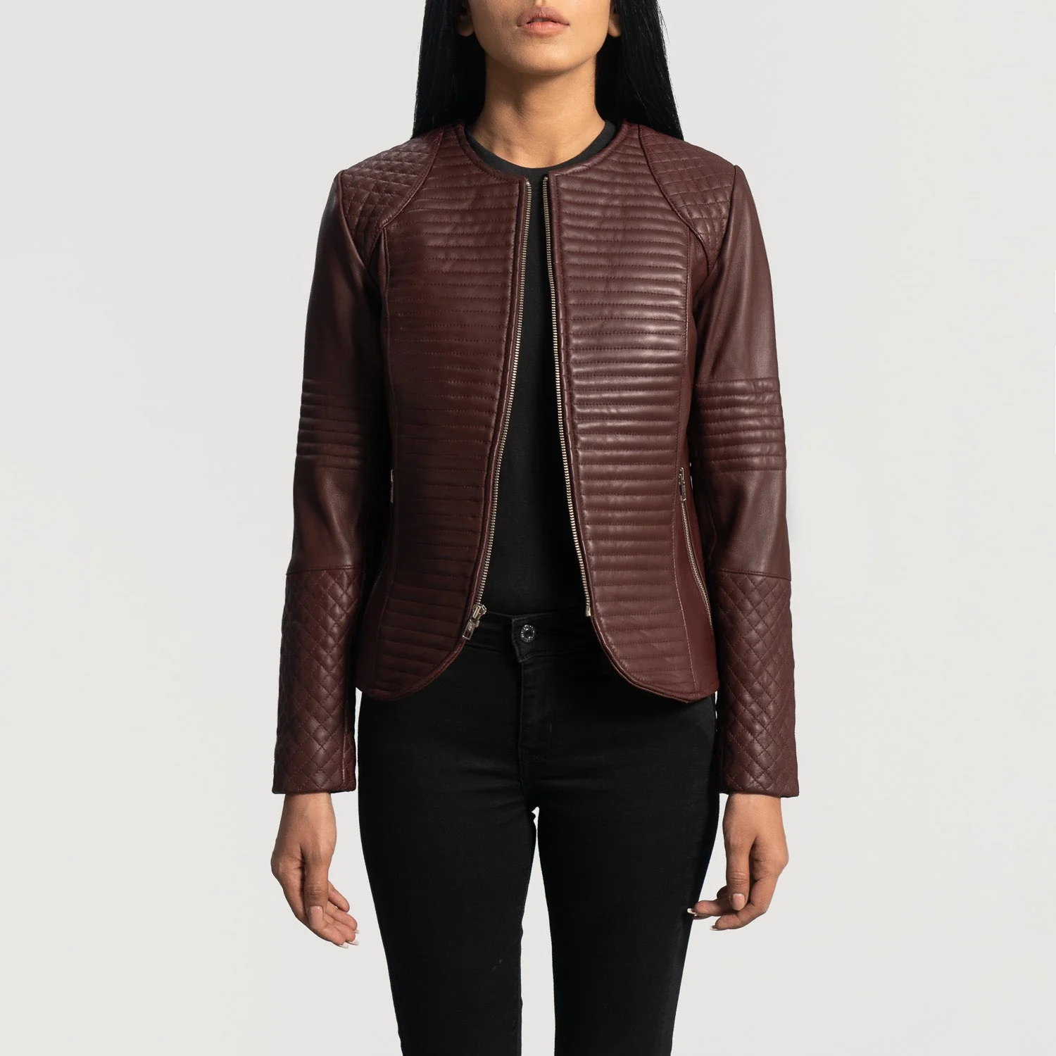 Nexi Quilted Maroon Leather Jacket - Image 5