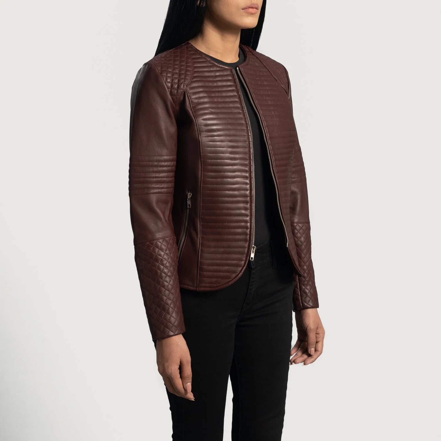 Nexi Quilted Maroon Leather Jacket - Image 6