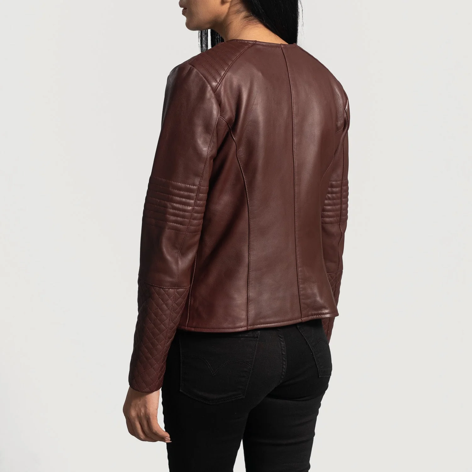 Nexi Quilted Maroon Leather Jacket - Image 3
