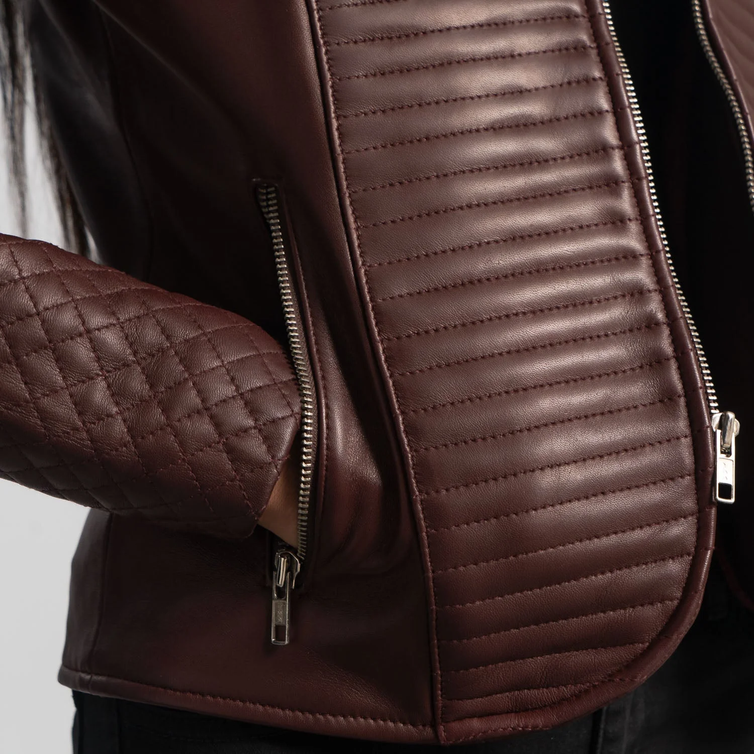Nexi Quilted Maroon Leather Jacket - Image 2