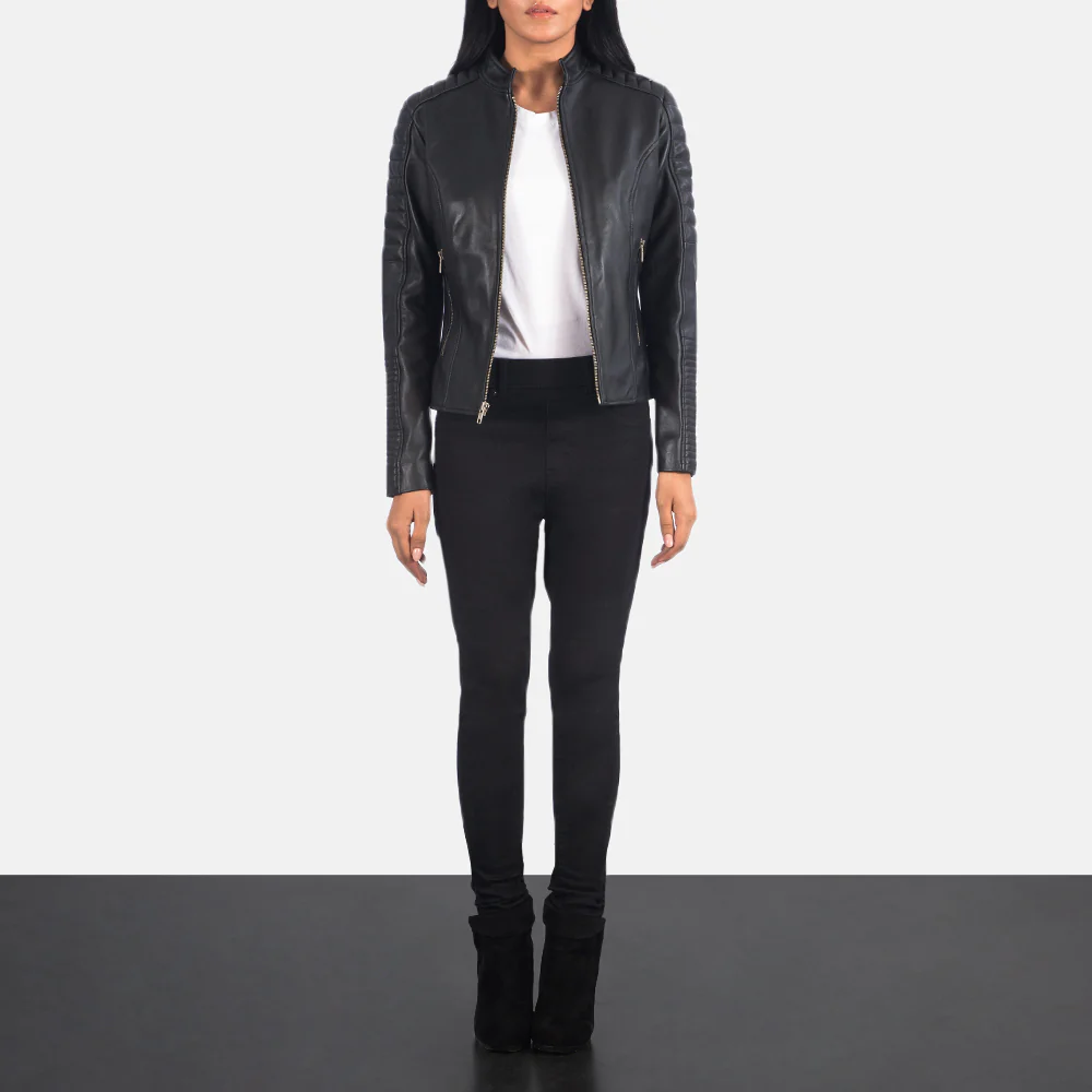 Adalyn Quilted Black Leather Biker Jacket - Image 5