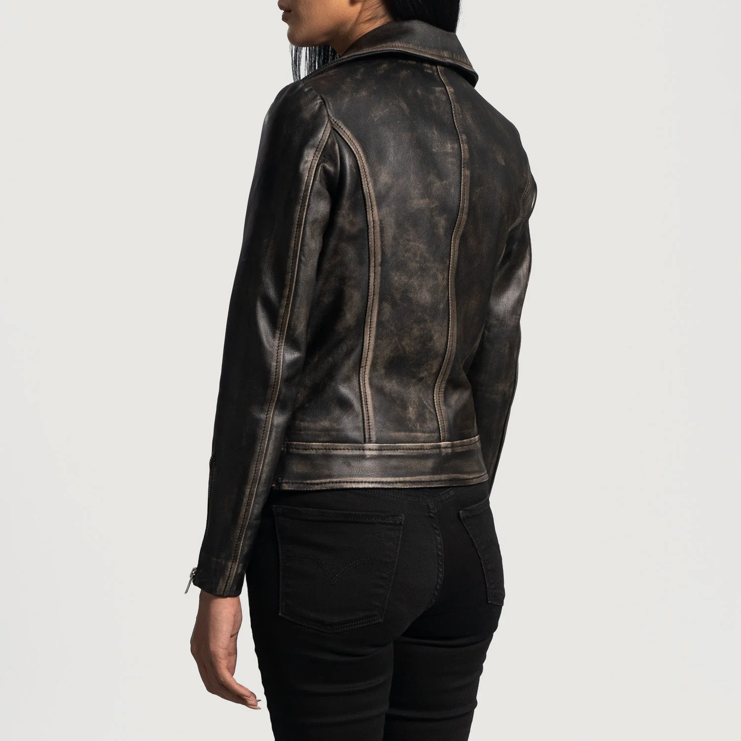 Rumy Distressed Brown Leather Biker Jacket - Image 3