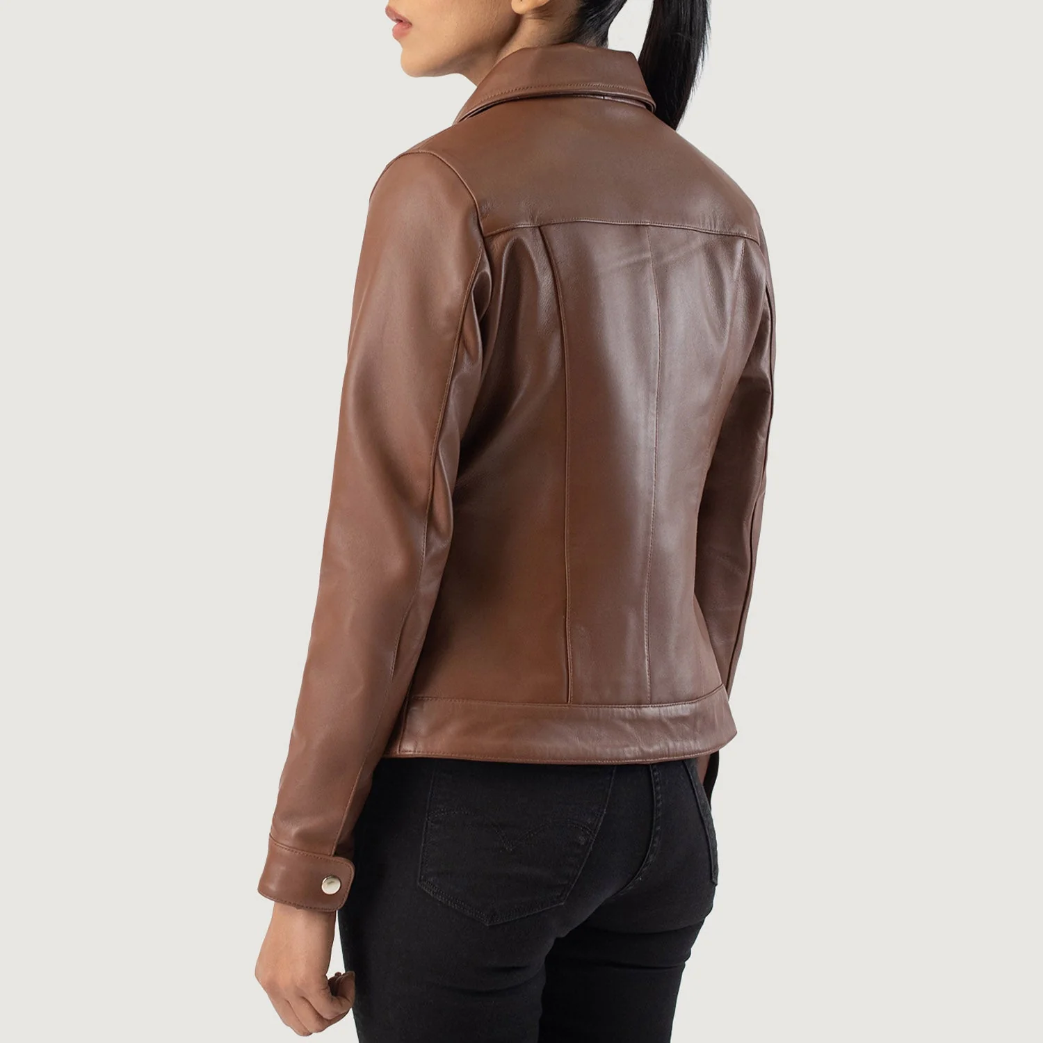 Vixen Brown Classic Collar Leather Jacket - Image 3