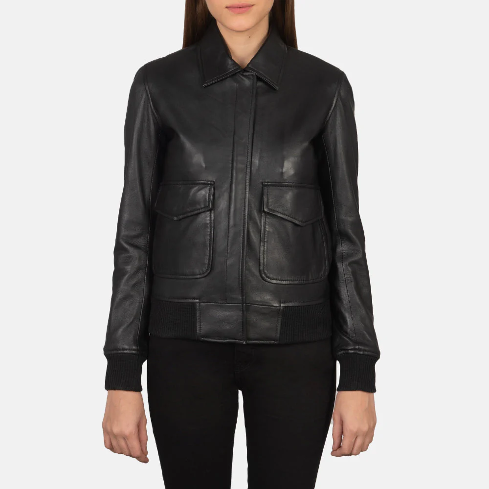 Westa A-2 Black Leather Bomber Jacket - Image 4