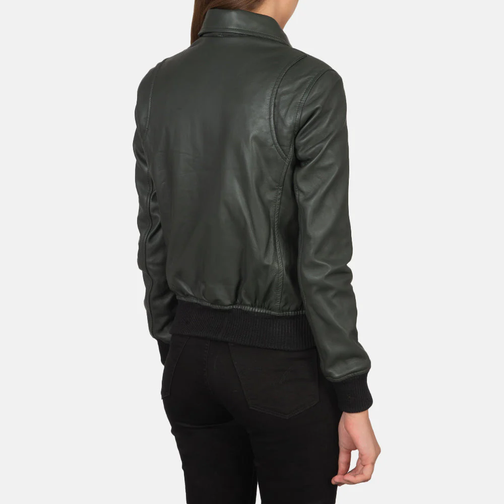 Westa A-2 Green Leather Bomber Jacket - Image 3